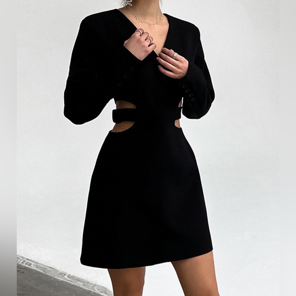 Waist Cut Out V-Neck Short Dress